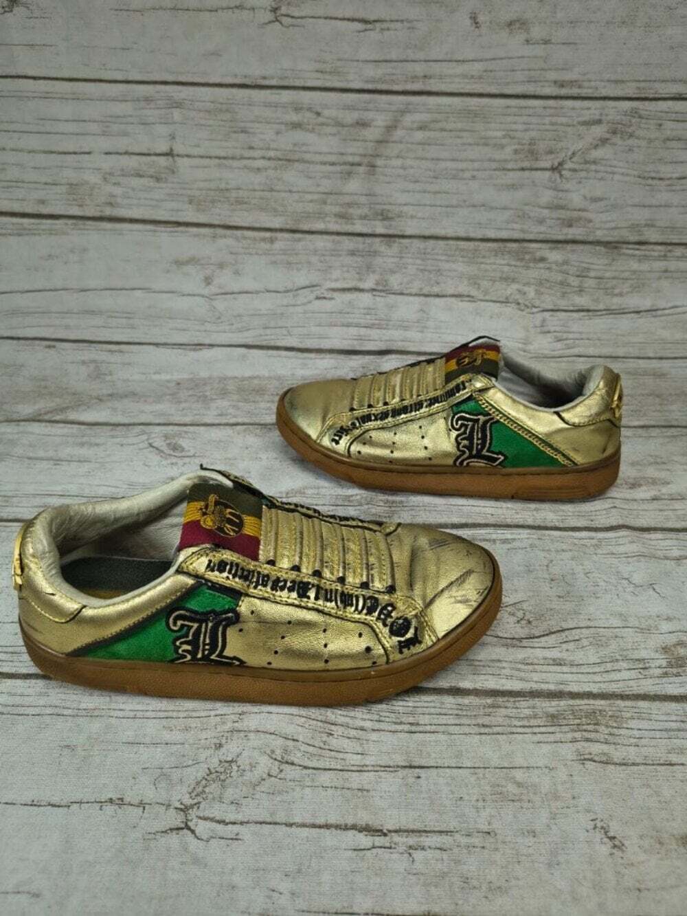 L.A.M.B. Metallic Gold & Green Designer Sneakers Size US 9